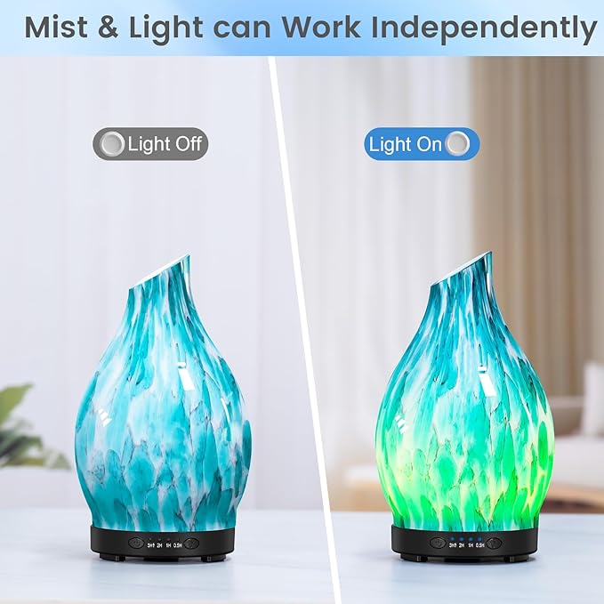 Essential Oil Diffuser, 120ML Glass Aromatherapy Diffuser with Auto Shut-Off and 7 Color LED Lights, Ultrasonic Mist Humidifier with 4 Timer for Home Office Bedroom (Blue Mountain) - Bloomnest