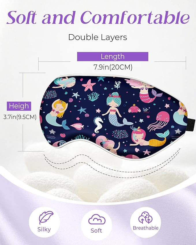Sleep Mask for Kids - Cute Kawaii Cartoon Silk Sleeping Mask with Adjustable Strap Soft Smooth Light Eye Mask for Sleeping Silk Kids Eye Cover for Boys Girls Teens, BU Fish Ocean - Bloomnest