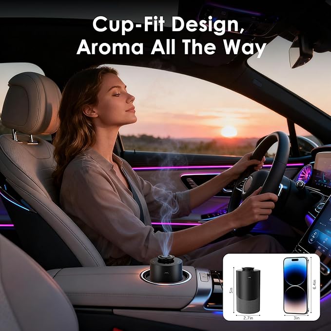 Waterless Essential Oil Diffuser for Home (Aluminum Alloy & Fabric) - Cordless Car Scent diffuser with 3 Timer & 3 Mist Levels - 2000mAh Battery Operated Scent Air Machine for Room Office Hotel, Black - Bloomnest