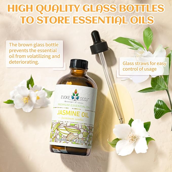 EVOKE OCCU Jasmine Essential Oil for Cleaning, Air Freshening, Relaxing, Add to Spray and Diffuser - 4 Fl Oz - Bloomnest