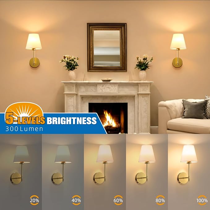 NIORSUN 14.5 inch Battery Operated Wall Sconce Set of 2,Gold Rechargeable Wall Lights with 5200mAh Dimmable Detachable Bulbs and Remote,9 Colors Wireless Sconces for Bedroom Living Room Hallway Decor - Bloomnest