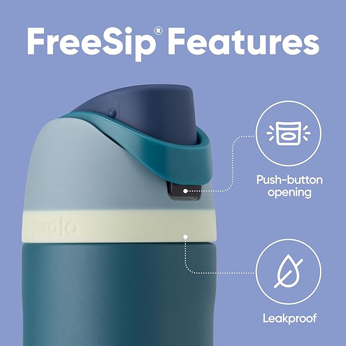 Owala FreeSip Insulated Stainless Steel Water Bottle with Straw, BPA-Free Sports Water Bottle, Great for Travel, 24 Oz, Denim Owala