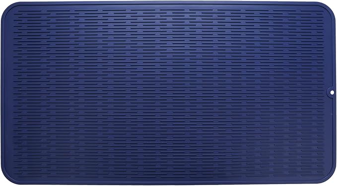Silicone Dish Drying Mat for Multiple Usage,Easy clean,Eco-friendly,Heat-resistant Silicone Mat for Kitchen Counter or Sink,Refrigerator or Drawer Liner Navy Blue 4XL 32 inches x 18 inches - Bloomnest