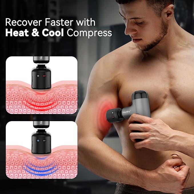Mini Massage Gun with Heat and Cold, Deep Tissue Massage Gun, Portable Percussion Muscle Massager with 4 Massage Heads for Athletes - Bloomnest