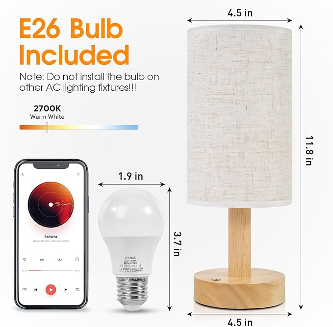 Small Cordless Touch Bedside Table Lamps Set of 2,Minimalist Dimmable Battery-Powered Desk Lamps with Round Fabric Linen Shade,Mini Nightstand Warm Night Lights for Bedroom,Home,Living Room,Office - Bloomnest