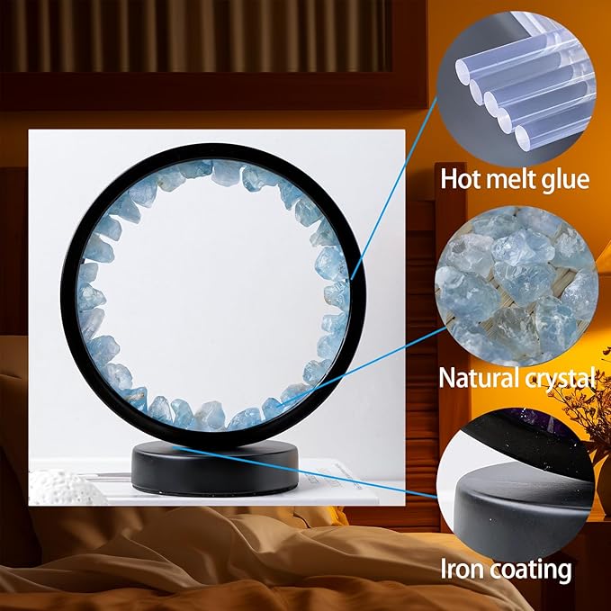 Runyangshi Celestite Night Light 8.6" Natural Healing Crystal Bedside USB Port 3 Colours Dimming Mode Bedroom Lamp Suitable Night Lamp Ideal Gift - Bloomnest