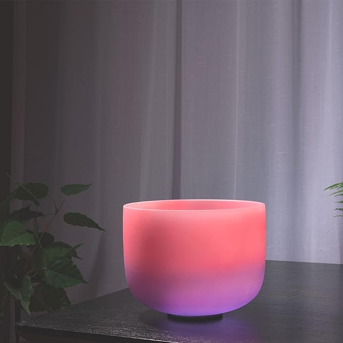 TOPFUND 432Hz Pink Purple F Note Crystal Singing Bowl Heart Chakra 10 inch with Heavy Duty Carrying Case and Suede Mallet - Bloomnest