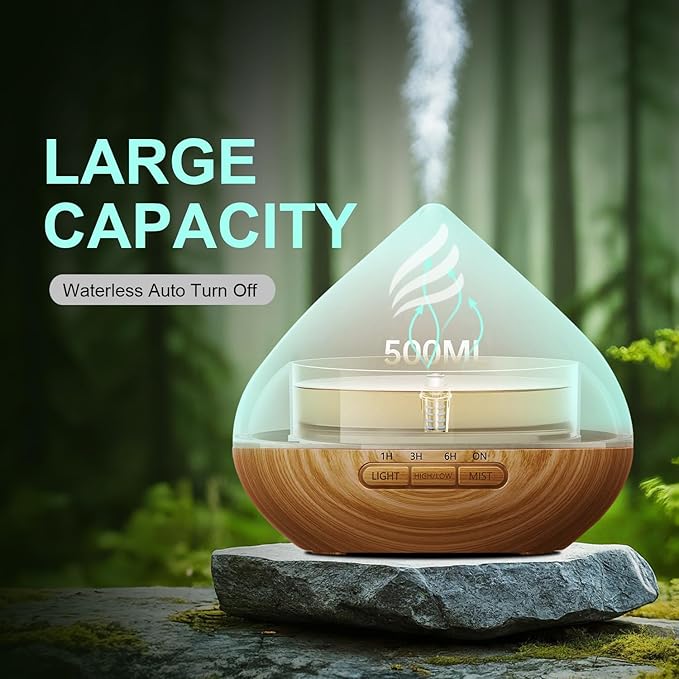 Essential Oil Scent Diffuser: 500ML Aroma Diffuser with Remote Control, Large Fragrance Aromatherapy Diffuser, Mist Humidifier with 14 Colors LED Lights and Auto-Off for Home - Bloomnest