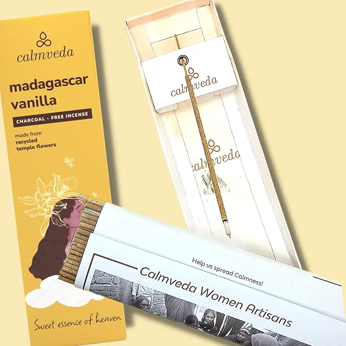 Madagascar Vanilla Incense Sticks Warm - (80 Scent Sticks) Charcoal Free, Made from Upcycled Flowers | Sweet, Cozy-Warm & Earthy Notes | Relaxing Incense & Healing Incense Sticks