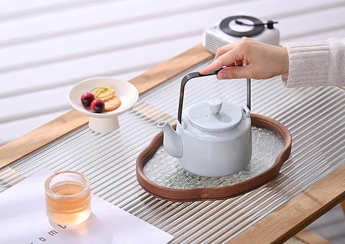 Antique Ceramic Teapot Coffee Pot with Infuser, 400ml (1-2 cups) Small Porcelain Tea Pots for Loose Leaf Tea, with Removable Stainless Steel Strainer and Lid for Gift (Light Cyan(Handle)) - Bloomnest