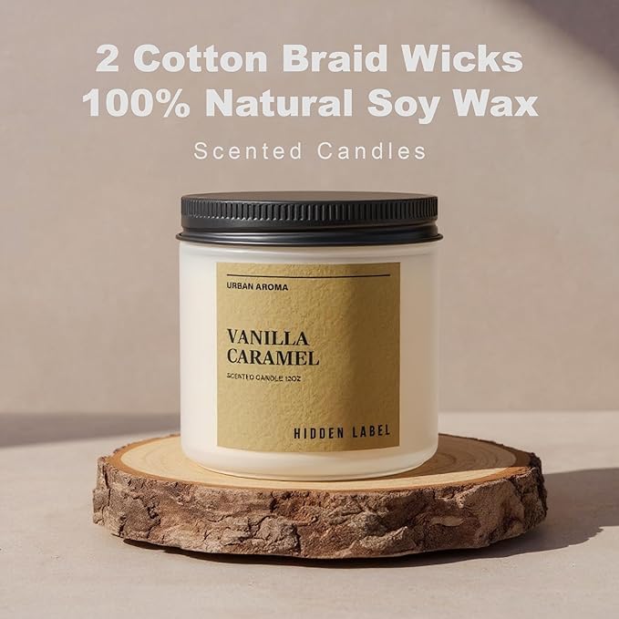 Hidden Label Vanilla Caramel Fall Candles, 12oz 2 Wick Non Toxic Candles for Home Scented, Natural Soy Wax Clean Burning Aromatherapy Candle, 70H Long Lasting for Gifts Stress Relief & Relaxation - Bloomnest