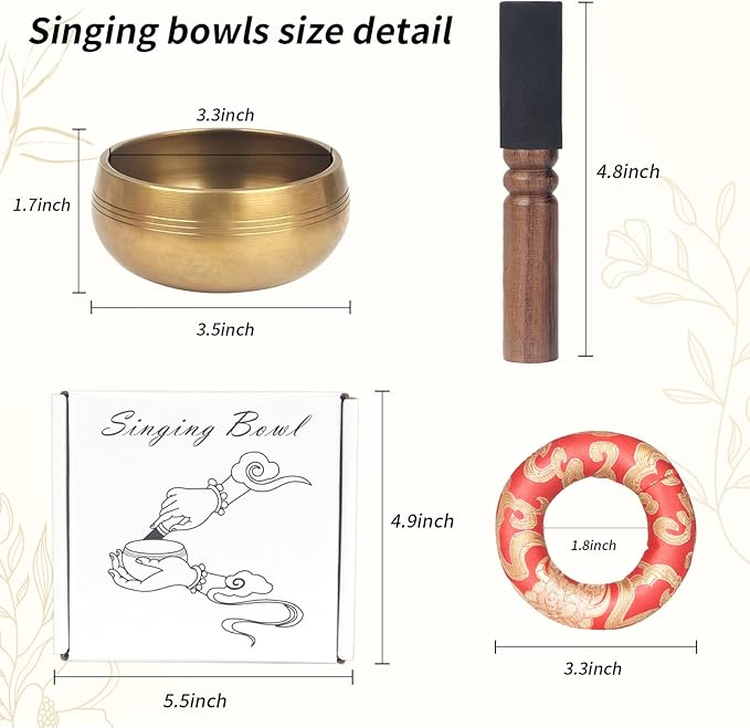 Kmise Tibetan Singing Bowls Set- Handmade in Nepal Meditation Sound Bowls for Yoga, Meditation, Mindfulness, Healing and Chakra Balancing, Stress Relief (3.5', World Tree) - Bloomnest
