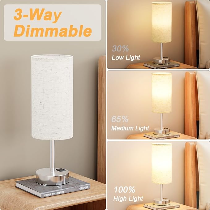 Dicoool Touch Table Lamp for Bedroom Nightstand - Bedside Lamp with USB-C USB-A Charging Ports White, 3 Way Dimmable Small Desk Lamp for Bedroom, Dorm Room, Office, Living Room, Reading, Bathroom - Bloomnest