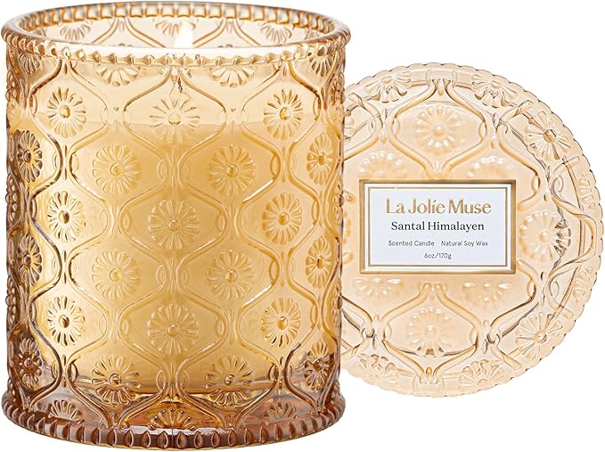 LA JOLIE MUSE Amber and Sandalwood Scented Candle | Santal Himalayen Candle | 6oz Luxury Soy Candle | Clean Burn & Long-Lasting | Gift-Ready for Hosts & Gatherings | Elegant Home Décor - Bloomnest