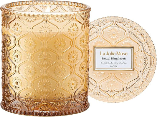 LA JOLIE MUSE Amber and Sandalwood Scented Candle | Santal Himalayen Candle | 6oz Luxury Soy Candle | Clean Burn & Long-Lasting | Gift-Ready for Hosts & Gatherings | Elegant Home Décor - Bloomnest