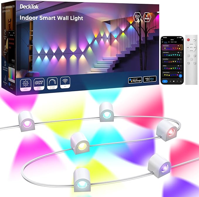 8 Lamp RGBCW Indoor Wall Lights, Up Down Lighting Bedroom Wall Sconces, Music Sync, DIY Styling White Color Changing Wall Lamps For Living room, Party, Home Decor, Compatible Alexa/Google Assistant - Bloomnest