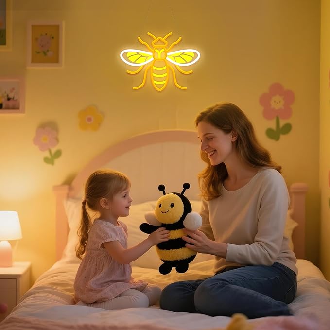 Attivolife Bumble Bee Neon Sign for Wall Decor, Light up LED Animal Neon Lamp with Dim USB Powered, Home Bedroom Classroom Party Stuff, Birthday Xmas Gifts for Kid Girl Boy Beekeeper - Bloomnest