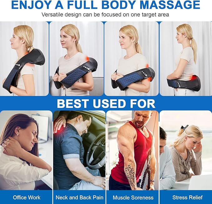 Neck and Shoulder Massager with Heat Shiatsu Back Massage Pillow with 3D Deep Tissue Kneading for Foot, Legs, Body Muscle Pain Relief, Use at Home, Office & Car - Bloomnest