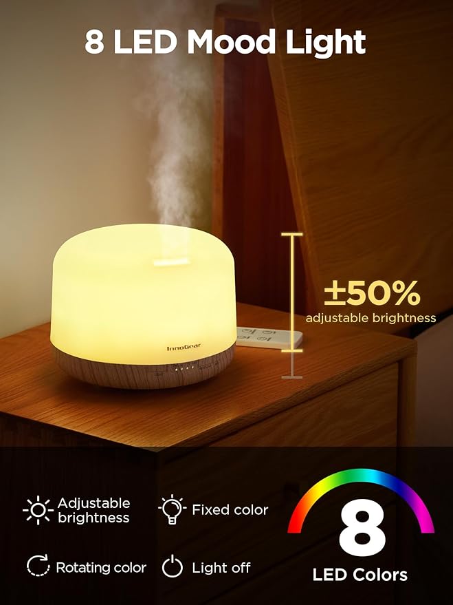 InnoGear 500ml Essential Oil Diffuser with Remote Control, Premium Ultrasonic Aromatherapy Diffusers Scent Humidifier Vaporizer Auto-Off Timer for Large Room Home, White - Bloomnest