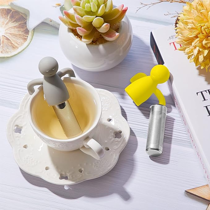 2 Pieces Tea Infuser for Loose Tea Cute Fine Mesh Tea Strainer Stainless Steel Tea Filter Ball Tea Diffuser Steeper for Teacups Teapots (Yellow, Gray)