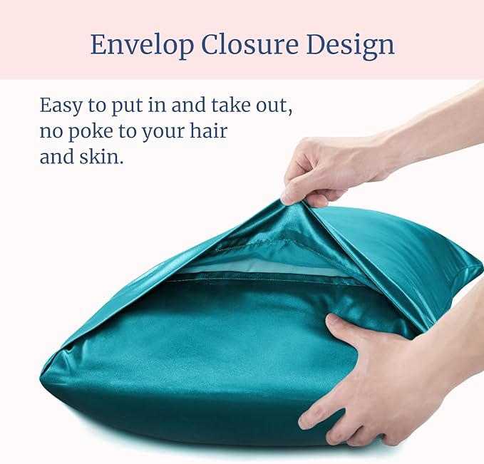 BEDELITE Satin Pillowcase for Hair and Skin, Super Soft and Cooling Similar to Silk Pillow Cases 2 Pack with Envelope Closure, Gift for Women Men(20"x40" King Size, Teal) - Bloomnest