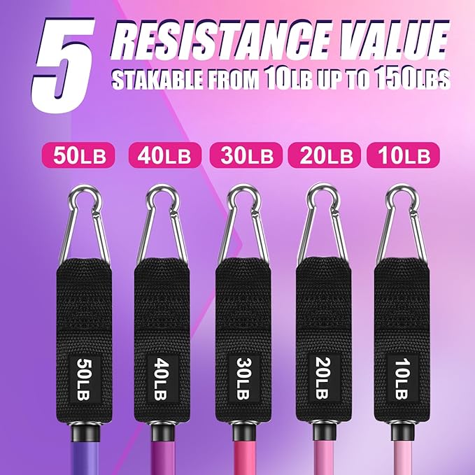 WHATAFIT Resistance Bands, Exercise Bands，Resistance Bands for Working Out, Work Out Bands with Handles for Men and Women Fitness, Strength Training Home Gym Equipment - Bloomnest