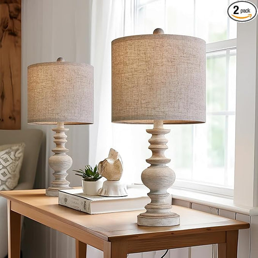 BOBOMOMO Tradition 20" Rustic Table Lamp Set of 2 for Living Room Bedroom Bedside Desk Lamps Bedroom Nightstand Vintage Lamps Linen（Suitable for Decorating Small Areas） - Bloomnest