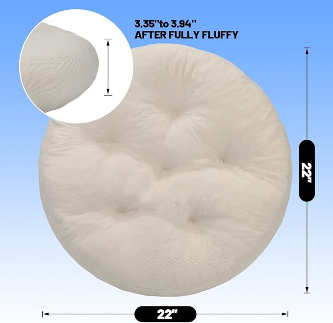 Meditation Floor Pillow Set of 2, Round Large Pillows Seating for Adults, Tufted Corduroy Cushion for Tatami Living Room, 22x22 Inch FP-Beige-R