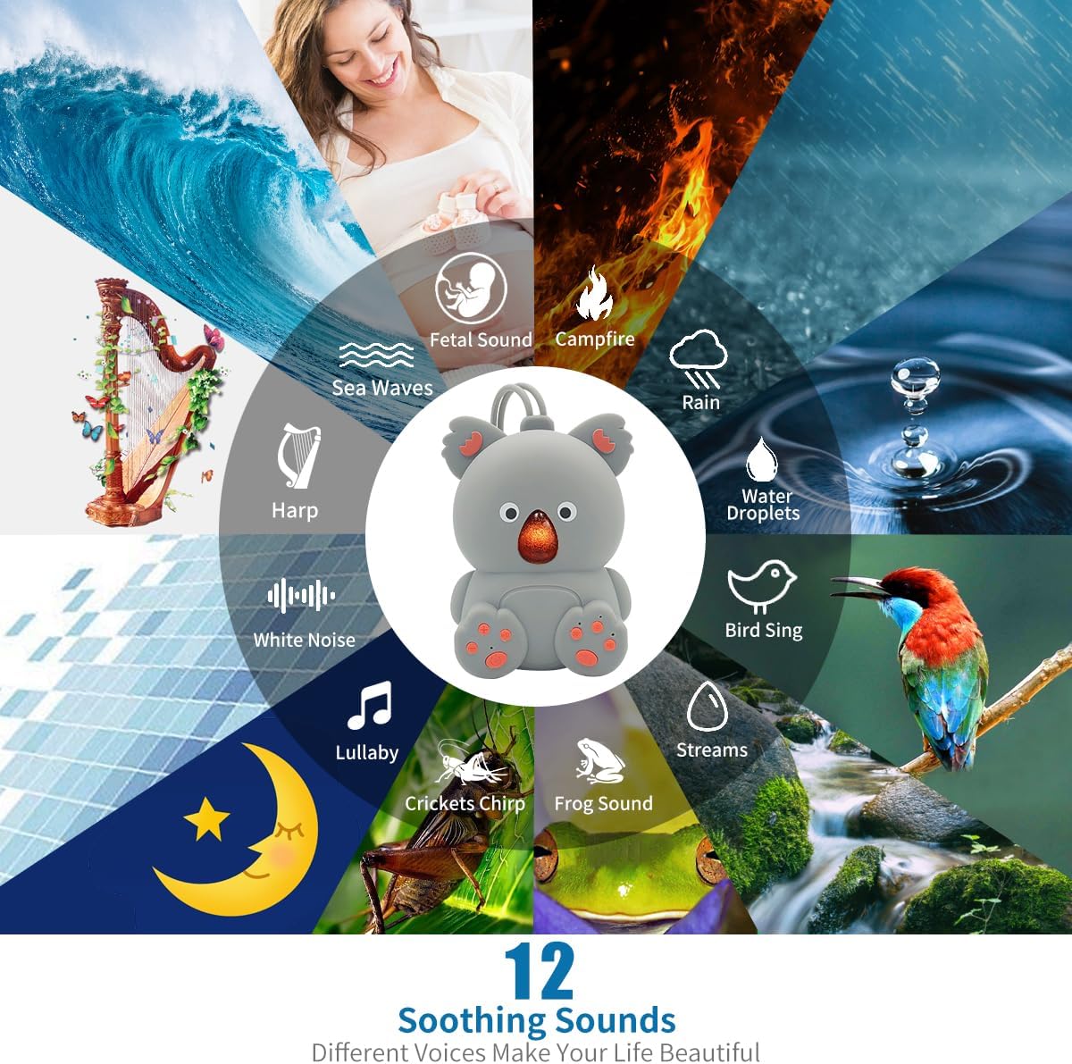 Baby Sound Machine & Bluetooth Speaker | White Noise Machine for Infants with Non-Looping Soothing Sounds, Portable Sleeping Music with Timer for Nursery, Travel & Home