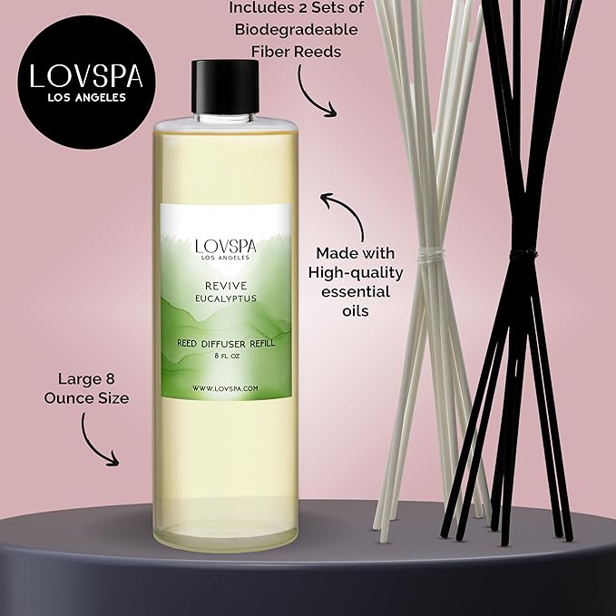 LOVSPA Revive Eucalyptus Diffuser Oil - Essential Oils for Diffuser Refill & Air Freshener Room Spray - Long-Lasting & Natural Home Fragrance, Scented Oil for Diffusers, USA Made, 8 oz - Bloomnest