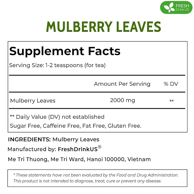 FreshDrinkUS, Permium 2oz Mulberry Leaves, 100% Natural & Pure from Mulberry Leaves, Mulberry Leaf Tea, Mulberry Loose Leaf Herbal Tea, No Additives, No Caffeine, Vegan - Bloomnest