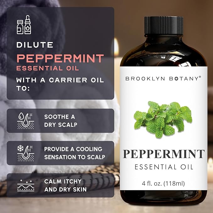 Brooklyn Botany Peppermint Essential Oil - Huge 4 Fl Oz - 100% Pure and Natural - Premium Grade with Dropper - for Aromatherapy and Diffuser - Bloomnest