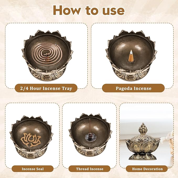 Classic Lotus Incense Burner Vintage Lotus Incense Burner Holder Mini Lotu Cone Incenses Holder Charcoal Lotuss Flower Shaped Incenses Holders Classic for Stick and Metal, 2.75 X 2.87inch - Bloomnest