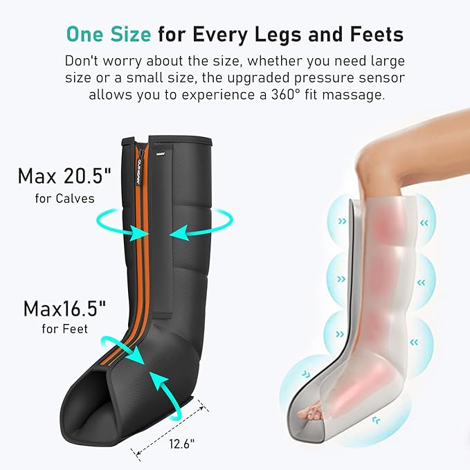 QUINEAR Leg Compression Massager, Calf Massager for Circulation and Pain Relief with 3 Modes and 3 Intensities,Compression Boots for Leg (no Heat) - Bloomnest
