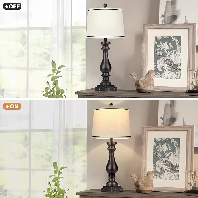 29" Tall Table Lamp for Living Room Set of 2,Farmhouse Vintage Bedside Nightstand Lamps with USB C+A Ports & AC Outlet,3-Way Dimmable Touch Control Retro Black Lamp for Bedroom,Color 5 - Bloomnest