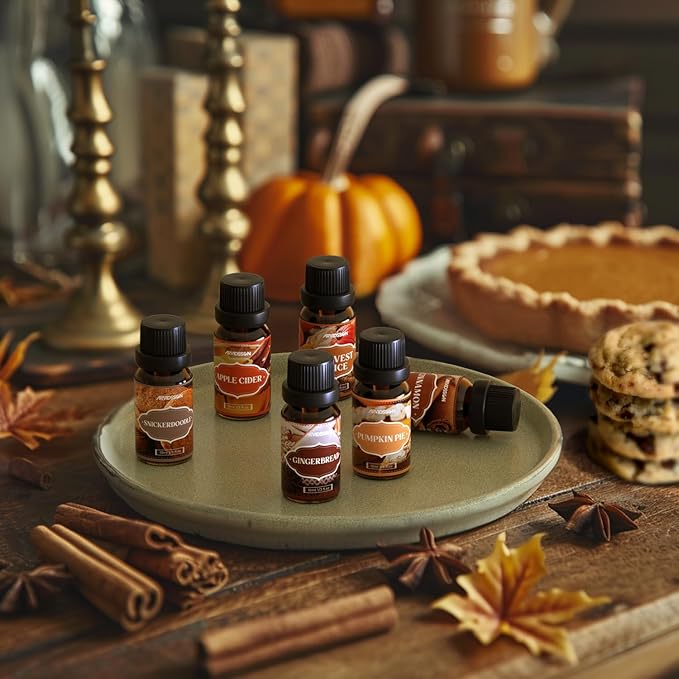 Autumn Spice Essential Oils Set, ARVIDSSON Fall Essential Oil for Diffuser - Cinnamon, Pumpkin Pie, Harvest Spice, Apple Cider, Gingerbread, Snickerdoodle, Cozy Fragrance Oils - Bloomnest