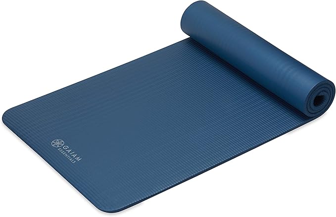 Gaiam Essentials Thick 2/5" (10mm) and Thin 1/4" (6mm) Yoga & Pilates, Fitness & Exercise Mat with Easy-Cinch Carrier Strap