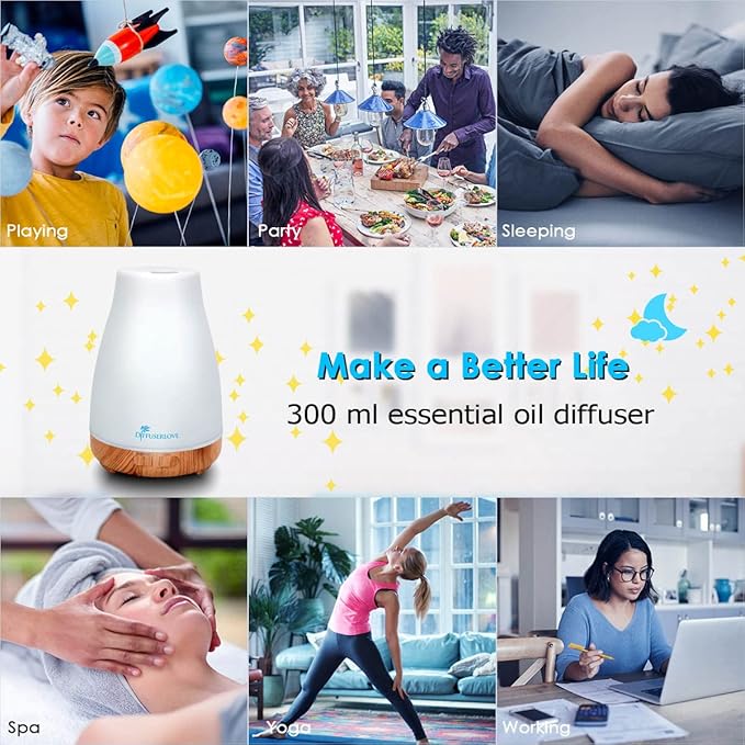 300ML Diffuser Essential Oil Diffuser Remote Control Aromatherapy Diffuser Mist Humidifiers with 7 Color LED Lights for Bedroom Office House Kitchen Yoga - Bloomnest