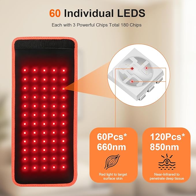 Rechargeable Red Light Therapy for Body, Therapy for Back Belt Knee, 660nm 850nm, Portable Infrared Heating Pads for Dogs, 4 Therapy Light Modes, Wireless Infrared Red Light for Pain NIR MOSLIGHTING