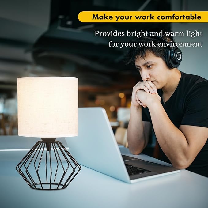 Hamilyeah Bedside Lamps Set of 2, Black Table Lamps with Beige Linen Fabric Shade, Industrial Lamps for Night Stands with On/Off Switch, Modern Simple Desk Lamps for Bedroom, Living Room - Bloomnest