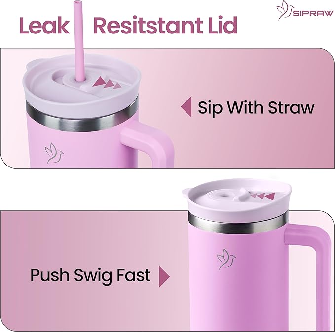 Tumbler with Handle, Insulated Tumbler with Lid and Straw, Stainless Steel Travel Coffee Mug, Cup Holder Friendly, Perfect for Camping, Travelling & Gifting, 40oz, Pink - Bloomnest