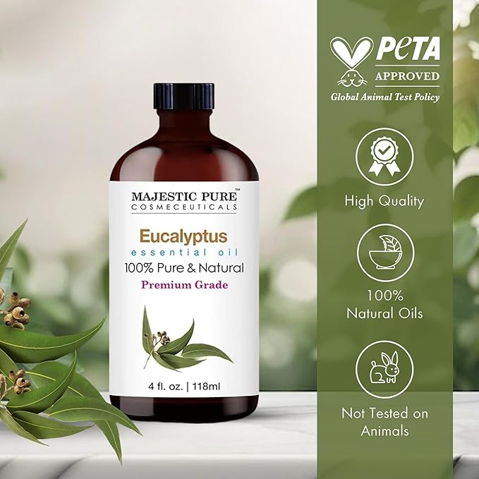 Majestic Pure Eucalyptus Essential Oil with Glass Dropper - 4 Fl Oz Pack of 2-100% Pure and Natural Eucalyptus Oil - Premium Grade Essential Oils for Diffuser, Aromatherapy, Soap and Candle Making - Bloomnest