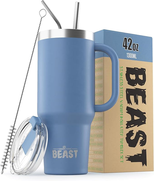 Beast 42 oz Tumbler Stainless Steel Vacuum Insulated Coffee Ice Cup Double Wall Travel Flask (Stormy Sky Blue) - Bloomnest