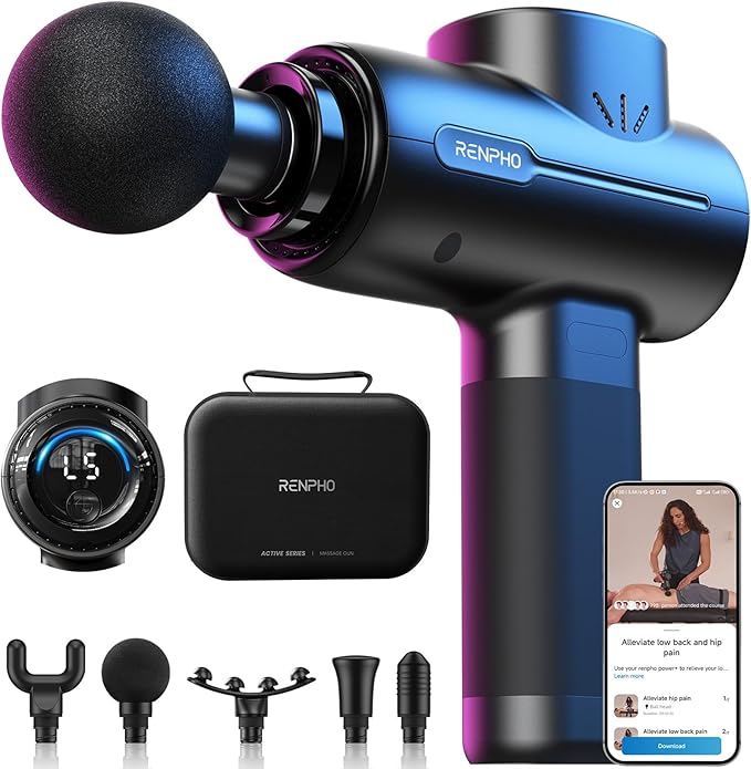 RENPHO Massage Gun Deep Tissue, Portable Percussion Muscle Massager with Bluetooth, Handheld Device for Back and Neck, Carry Case, Gifts for Men and Women - Bloomnest