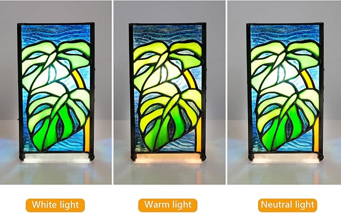 Tiffany Small Lamp Monstera Deliciosa Stained Glass Table Lamp Monstera Swiss Cheese Plant Mini Retro Accent Night Light for Home Decor Boys Girls Gifts - Bloomnest