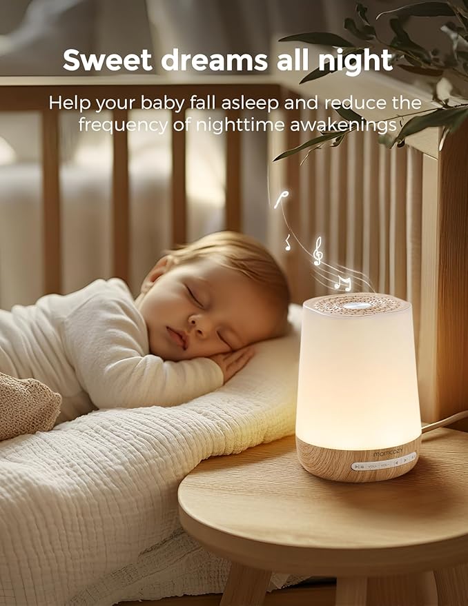 Baby Sound Machine, Momcozy White Noise Machine for Baby Sleeping with Night Light, Toddler Sleep Trainer with 34 Soothing Sounds, Timer, App Remote Control, Personal Sleep Routine(Wood Grain) - Bloomnest