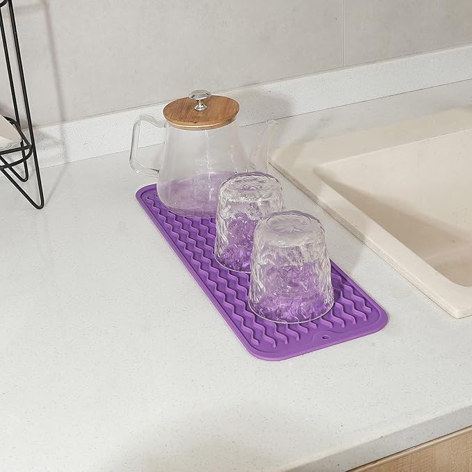 Silicone Dish Drying Mat for Multiple Usage,Easy clean,Eco-friendly,Heat-resistant Silicone Mat for Kitchen Counter,Sink,Bar,Bottle,or Cup Purple M 17 inches x 6 inches - Bloomnest