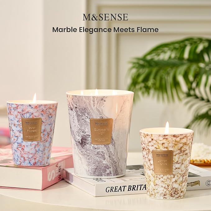 M&SENSE Sugared Lemon Zest Scented Candles for Home, 3-Wick Highly Scented Jar Candles, Extra Large Candle 35 Oz 150 Hours Long Lasting Burning, Relaxing Aromatherapy Candle for Stress Relief - Bloomnest