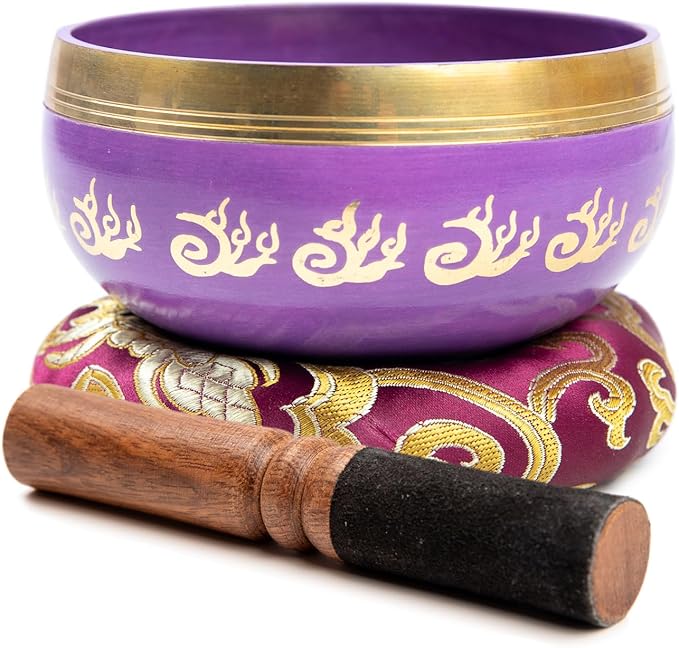 Tibetan Singing Bowl Set - 4" Easy To Play Authentic Handmade For Meditation Sound 7 Chakra Healing By HIMALAYAN BAZAAR (Purple, 4") - Bloomnest