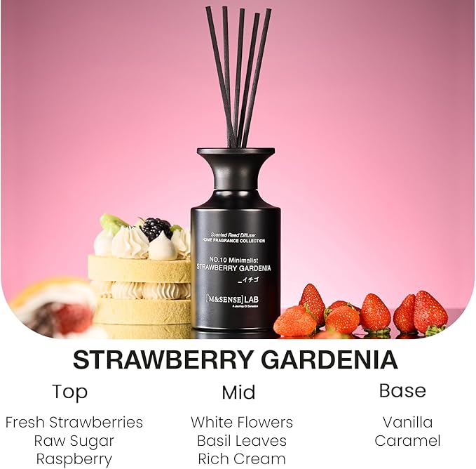 M&SENSE Reed Diffuser Set, 10.14 oz Non Toxic Reed Diffuser Strawberry Gardenia Scented Home Fragrance Aromatherapy Diffuser for Bedroom Bathroom Office Home Decor Housewarming Gift